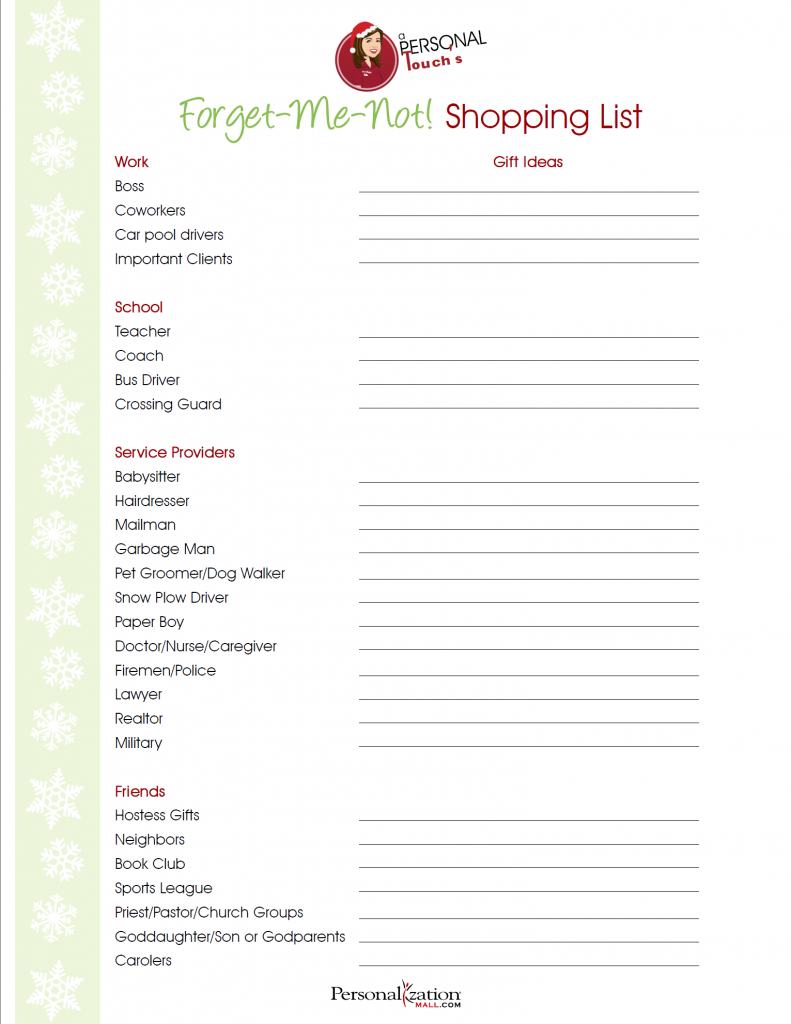 christmas gift list with forget me not shopping list