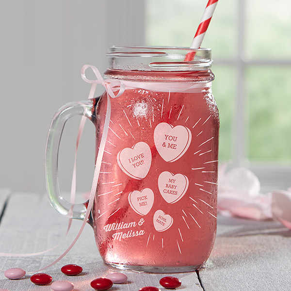 Conversation Hearts Custom Mason Jar Glass