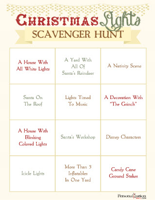 Christmas Lights Scavenger Hunt Free Printable