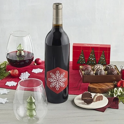 holiday gift basket Holiday Wine Glass Set with Red Wine