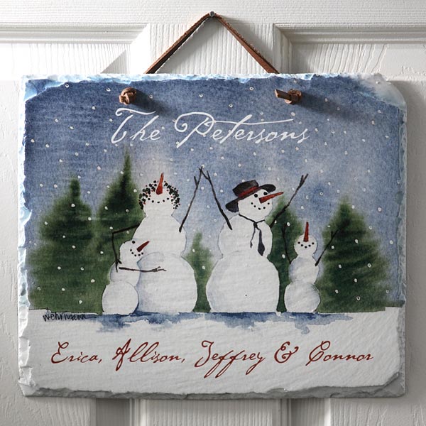 Snowman Family Slate Plaque