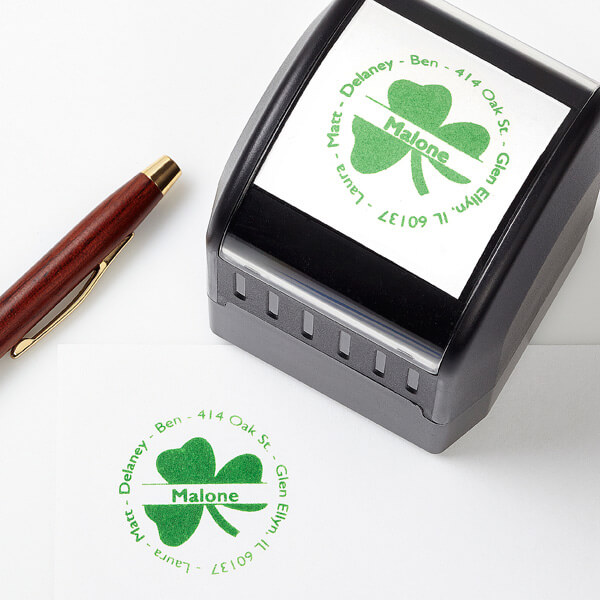 Irish-inspired stationery with Irish Shamrock Self-Inking Address Stamp