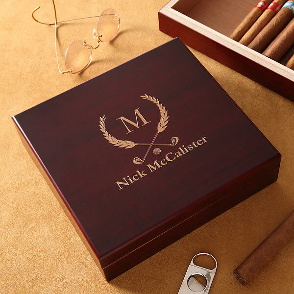 Personalized Golf Club Cherry Wood Cigar Humidor