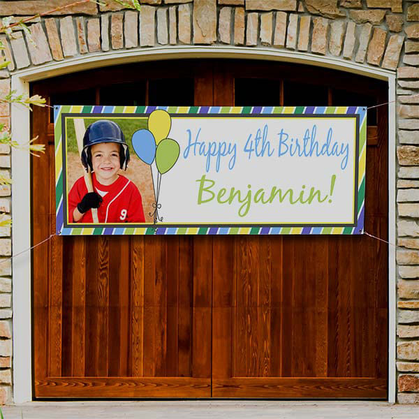 Party Stripe Personalized Photo Birthday Banner