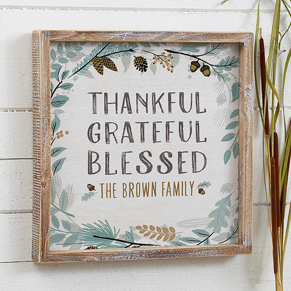 Thankful Grateful Blessed Light Blue Floral Wall Art