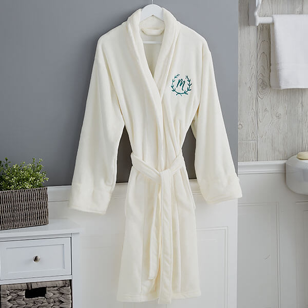 Floral Wreath Embroidered Luxury Fleece Robe