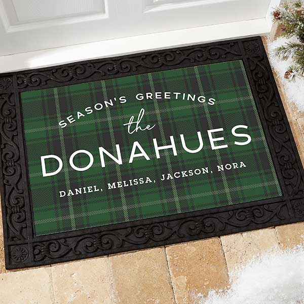 Personalized plaid decor with a doormat