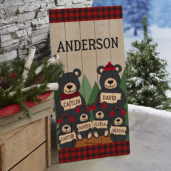 Personalized plaid decor with an outdoor holiday sign.