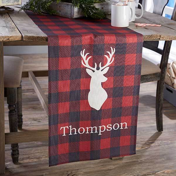 Personalized plaid decor with a table runner.