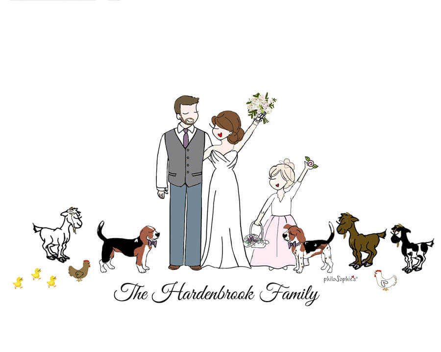 Custom wedding family illustration by philoSophie's