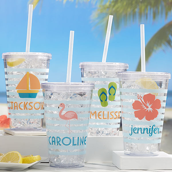 beach packing checklist with Beach Fun Personalized Insulated Tumblers