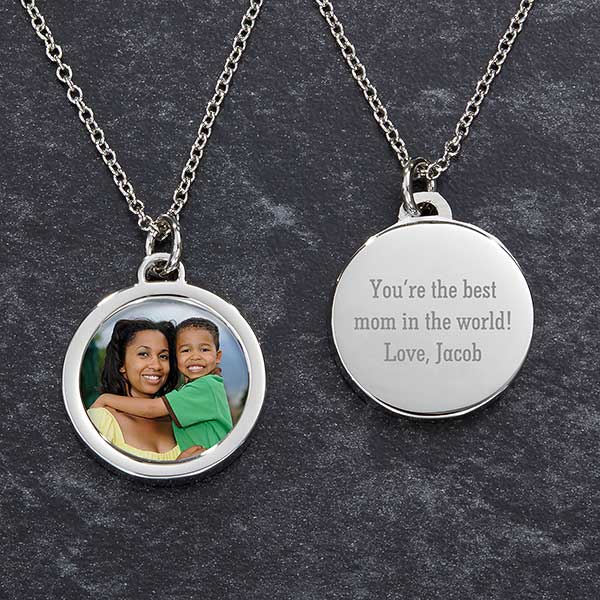 Engraved Photo Necklace for Mom