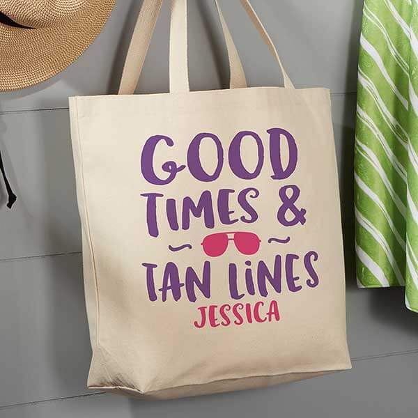 beach packing checklist with Good Times & Tan Lines Beach Bag