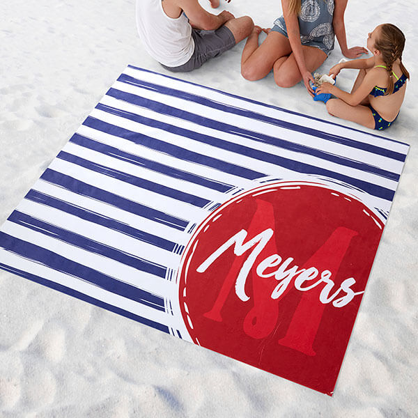 beach packing checklist with Stripes Personalized Beach Blanket