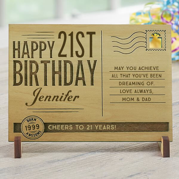 21st birthday gift ideas with birthday postcard