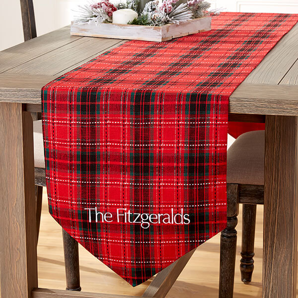 Holiday Plaid Embroidered Table Runner