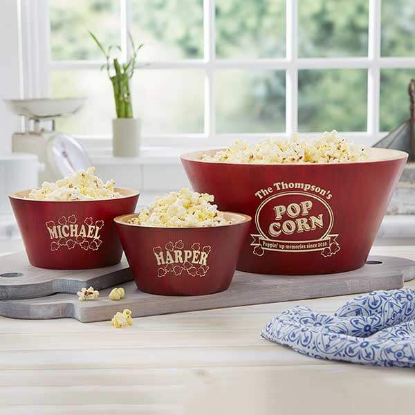 Personalized Bamboo Popcorn Bowl