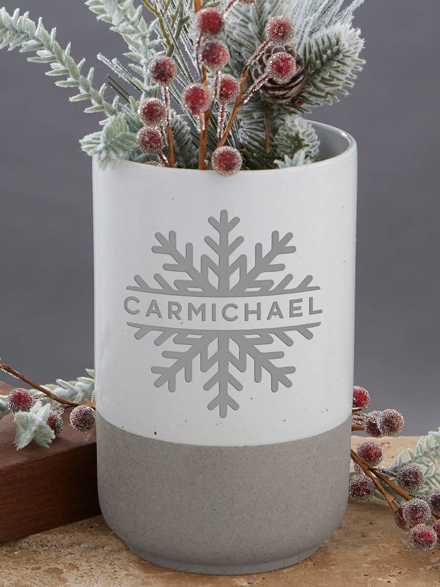 Winter Snowflake Engraved Flower Vase
