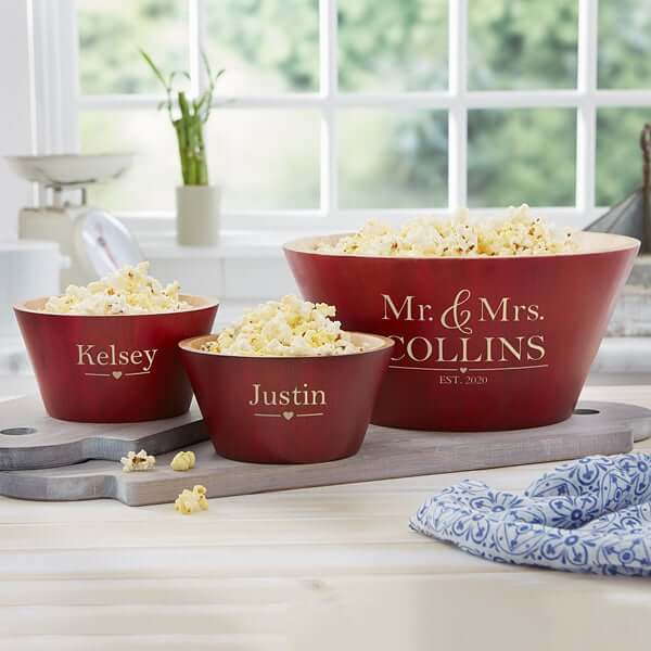 Bamboo Popcorn Bowl Set Engagement Gift