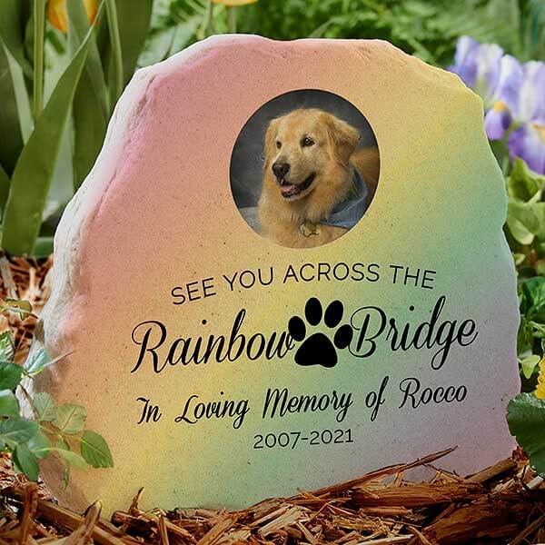 Rainbow Bridge Pet Memorial Garden Stone with Photo