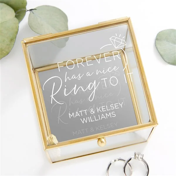 unique engagement gifts We're Engaged Personalized Glass Jewelry Box