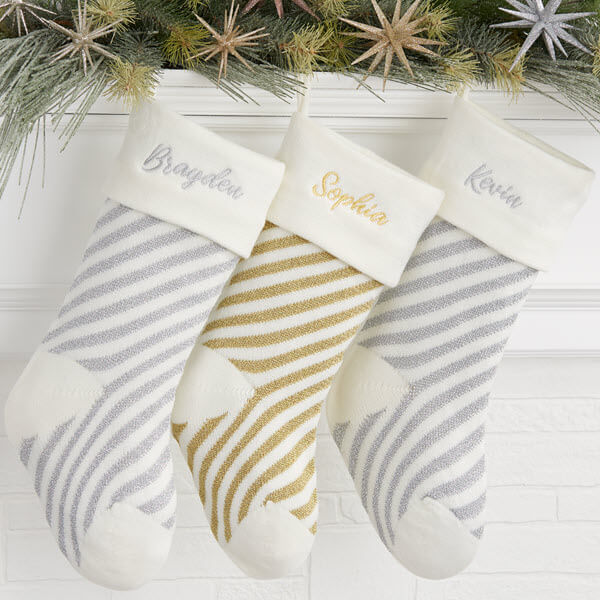 christmas stocking ideas with Metallic Striped Elegant Christmas Stockings
