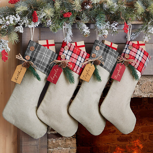 Plaid & Burlap Farmhouse Christmas Stockings