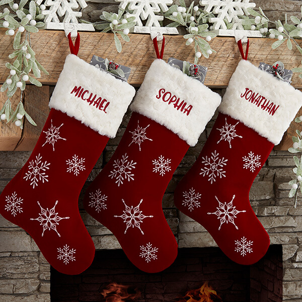 Red & White Snowflake Traditional Christmas Stockings