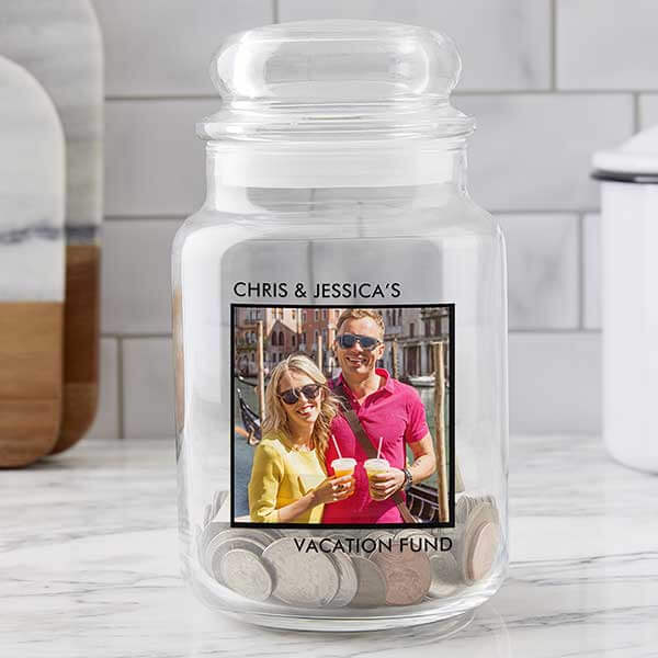 Romantic Photo Gift Ideas with vacation fund jar