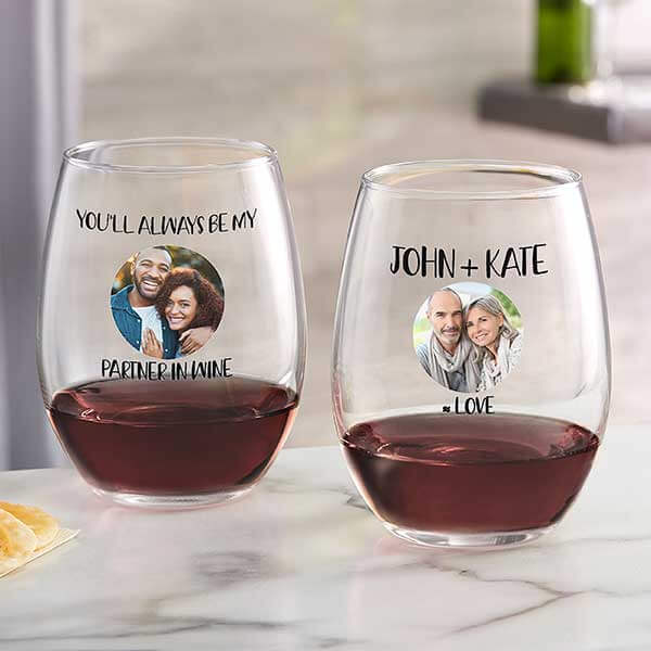 Romantic Photo Gift Ideas with photo stemless wine glasses