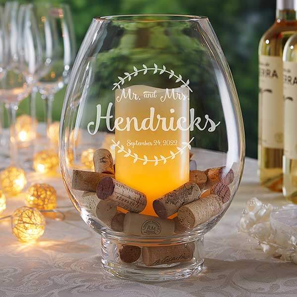 engraved wedding gifts with hurricane candle holder