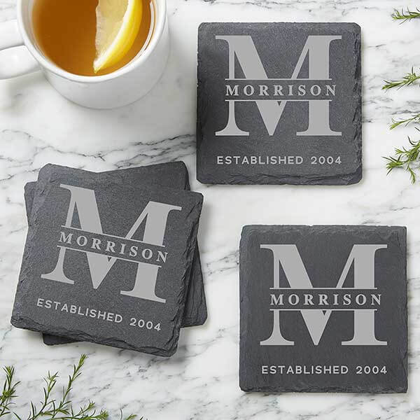 engraved wedding gifts with slate coaster set