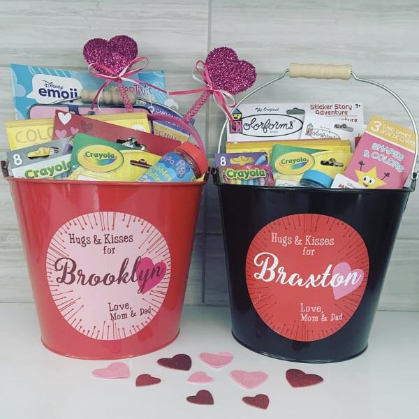 valentine's gift ideas for kids Hugs & Kisses Metal Gift Buckets