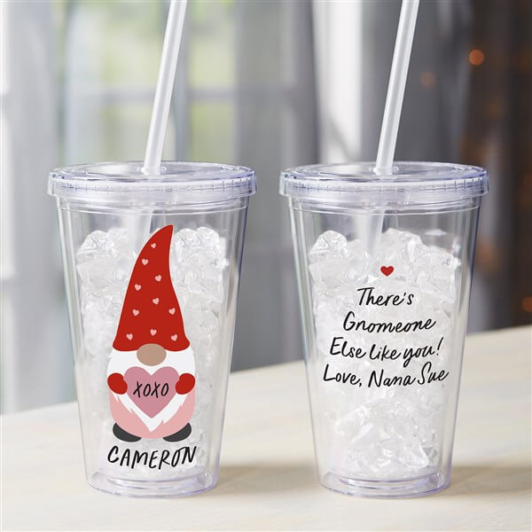 valentine's gift ideas for kids Valentine Gnome Tumbler with Straw