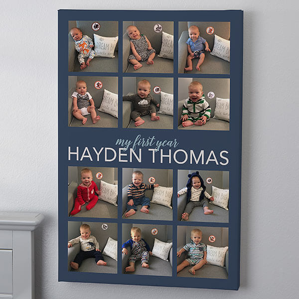 first birthday gift ideas with first year photo canvas print