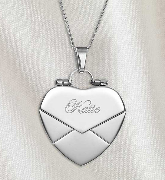 ideas for valentines day gifts with Engraved Envelope Heart Locket Necklace