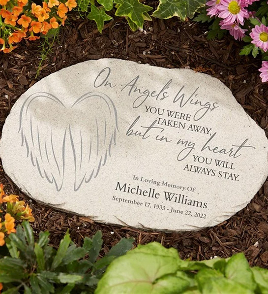 cremation service with On Angels Wings Personalized Round Garden Stone