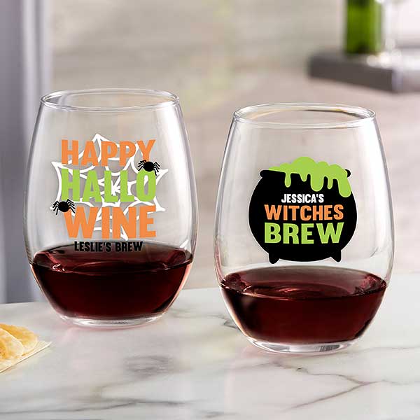 fall sayings Halloween Personalized Stemless Wine Glass