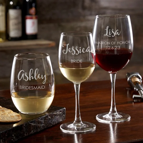 bridesmaid box personalized wine glasses