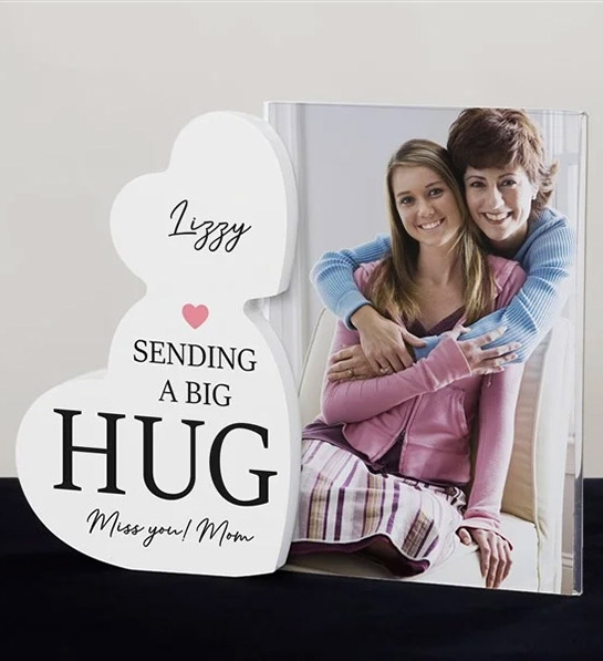 care package ideas Sending Hugs Personalized Wooden Hearts Photo Frame
