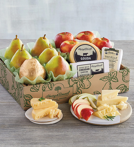 care package ideas pears apples and cheese gift