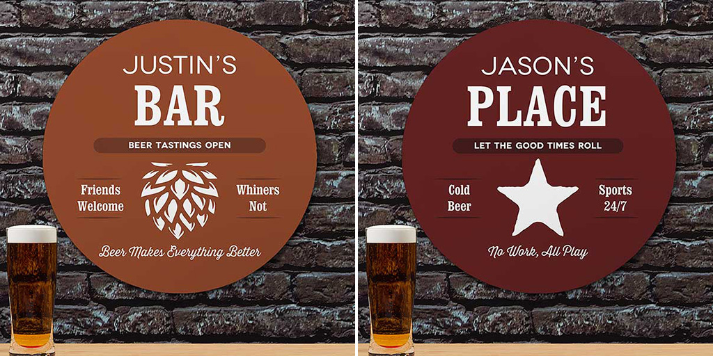 home bar gifts with Personalized Round Wood Signs