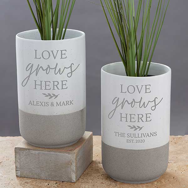 love grows here cement vase