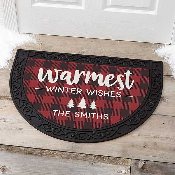 christmas decor ideas Cozy Cabin Personalized Half Round Doormat