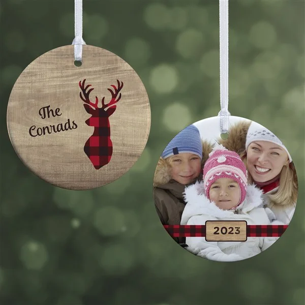 christmas decor ideas Cozy Cabin Personalized Photo Ornament