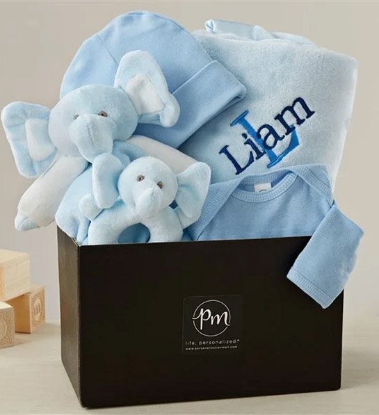 baby registry must haves Blue Baby Blanket with Clothes Set