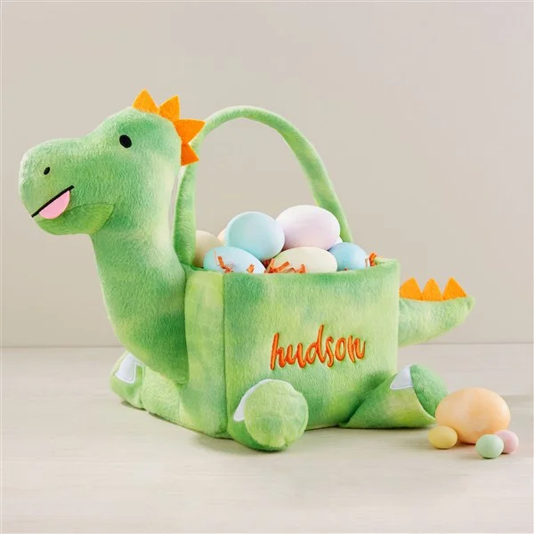 easter basket ideas Dinosaur Embroidered Plush Easter Treat Bag