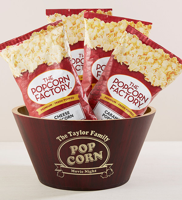 easter basket ideas Personalized Bamboo Popcorn Bowl with Popcorn 1