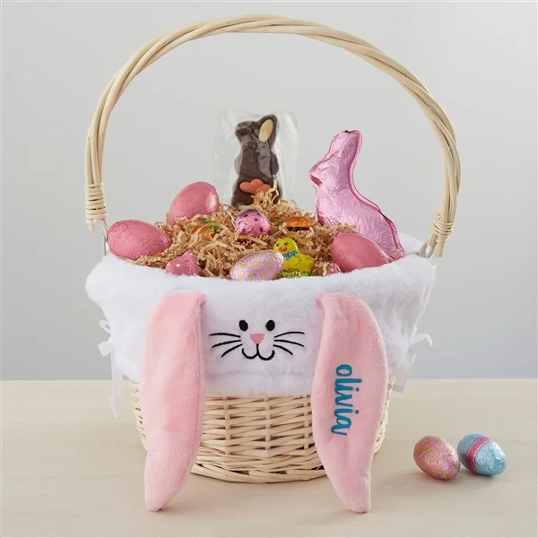 easter basket ideas Personalized Bunny Easter Basket Liner Basket with Folding Handle