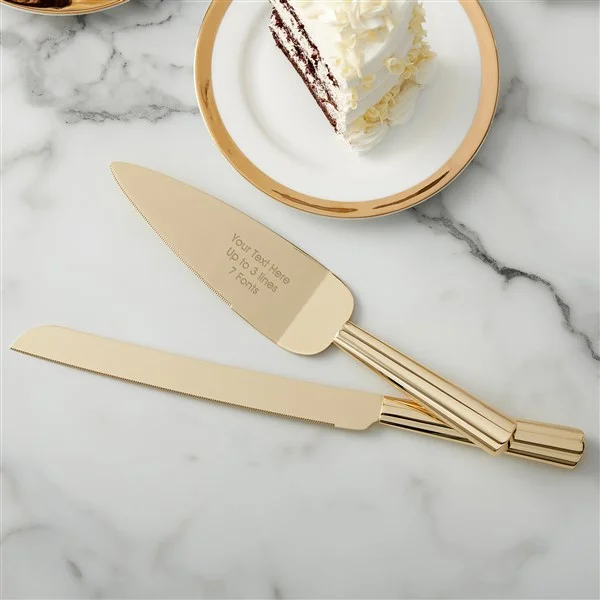 50th birthday ideas Engraved Gold Cake Knife Server Set